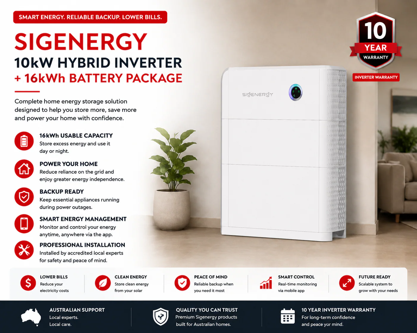 Sigenergy 10kW Hybrid Inverter + 16kWh Battery Package